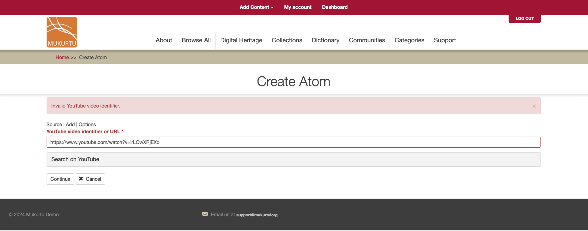 Adding a Youtube API Key | Mukurtu CMS